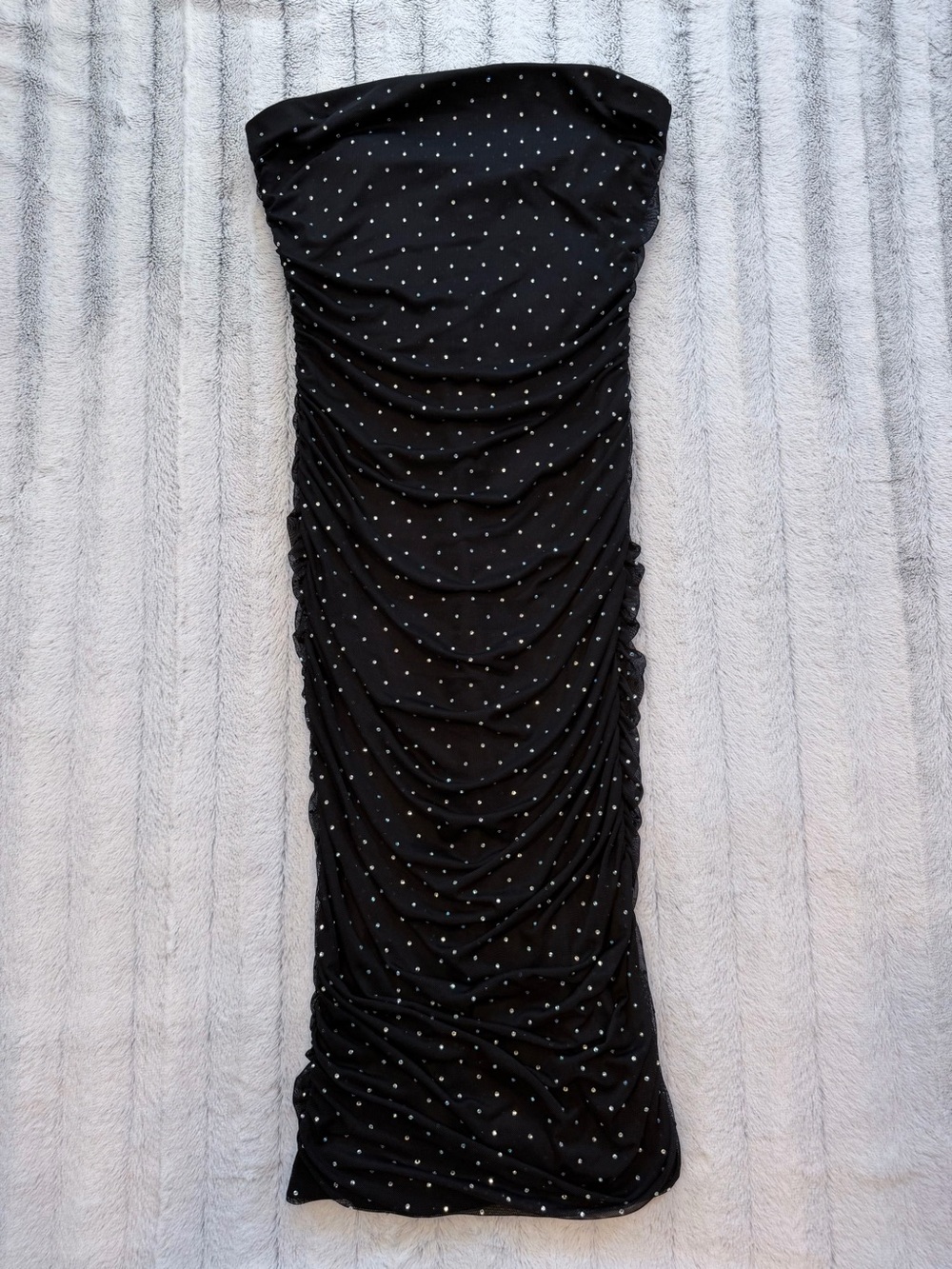 B. Smart Black Strapless embellished Ruched Midi Dress